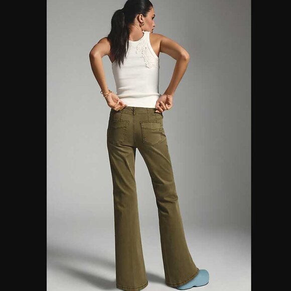 New 26 Tall Anthropologie Pilcro low-rise Utility Demilune Pants in Olive 26T - Picture 3 of 11
